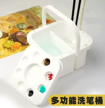 Upgraded Handle Brush Washing Bucket Multi-Function Pail for Art Students Acrylic Gouache Watercolor Painting