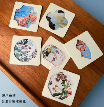 Artsneak Chinese Style Series Flower Window Paper, Blank Cut-Out DIY 100% Cotton Fine-Texture Watercolor Paper 300g for Oil Pastels
