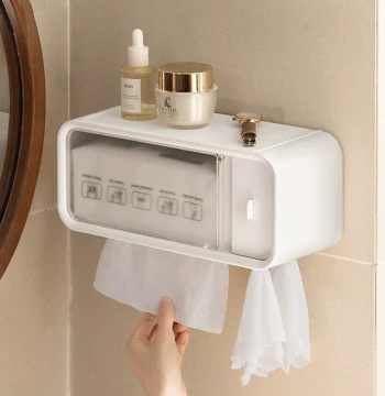 Face Towel Storage Box for Disposable Cleansing Tissues and Cotton Pads, Wall-Mounted Bathroom Organizer
