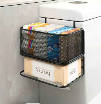 Toilet Tank Side Shelf Bathroom Storage Rack No-Drill Organizer for Bathroom Essentials
