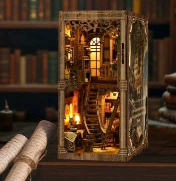 Best-Seller Ancient Library Wooden Assembly Architectural Model Bookend, DIY Miniature House, Holiday Gift for Men and Women