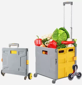 Rapid Folding Shopping Cart, Small Trolley for Stairs, Lightweight Portable Home Handcart, Supermarket Pushcart and Vegetable Basket
