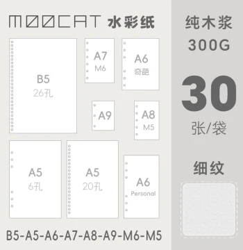 MOOCAT Loose-Leaf Refill – 300G Wood Pulp Fine-Texture Blank Paper for OC Binders A9/B5/M5/M6 Hand Drawing