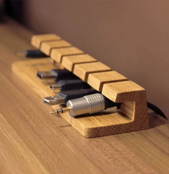 Data Cable Organizer, Desktop Fixed Charging Cable Storage, Solid Wood Phone Power Cord Clip, Anti-Tangle Adhesive Hook, No-Drill Computer Wire Winder, Wooden Edge Hanging Cable Collector