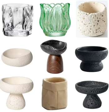 Aromatherapy Cup Candle Container DIY Crystal Diffuser Stone Cup Plaster Cement Cup Glass Vessel Demagnetizing Bowl