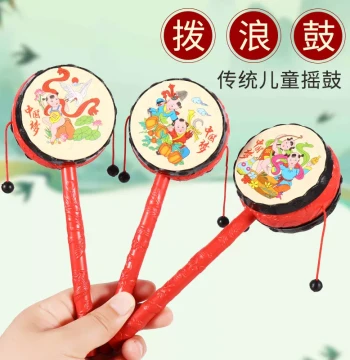 Traditional Children's Rattle Drum, Classic Baby Hand-Shake Instrument, Plastic Toy for Newborn Boys and Girls