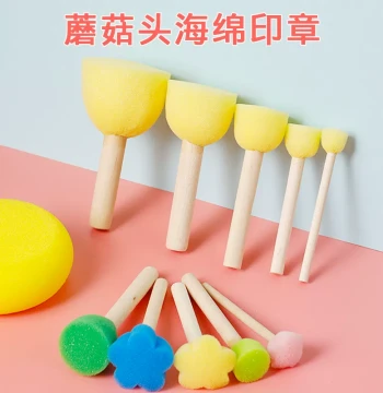 Round Sponge Brush Stamp with Mushroom Head – Printing Tool for Kindergarten Art and Kids' Crafts