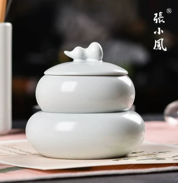 Zhang Xiaofeng 'Fu Lu' Hotpot Inkstone Set – Covered Ceramic Ink Well for Calligraphy and Chinese Painting