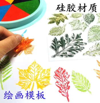 Leaf-Shaped Template Stamp for Kids - Transparent Silicone DIY Mold with Sponge for Maple Leaf Rubbing and Painting