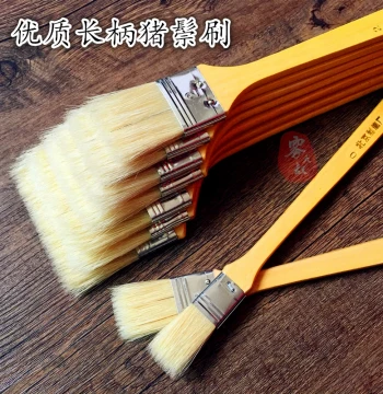 Long Handle Bristle Paint Brush - Hog Hair Brush for Oil Painting, Acrylic Wall Art, and Children's Drawing