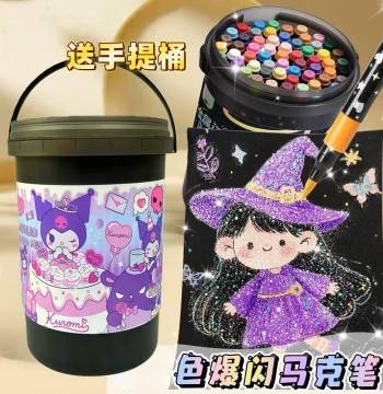 Bucket Pack Soft-Tip Glitter Markers, Non-Toxic Washable Color Pens for Student Art and Drawing, Gel Highlighters