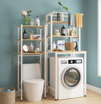 Bathroom Toilet Storage Rack - Over-Toilet Shelf for Bathroom, Restroom, Washing Machine with Flip Lid - Space-Saving Organizer