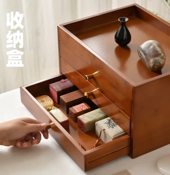 Bamboo Multi-Layer Drawer Calligraphy Storage Box Scholar's Four Treasures New Chinese Style Multi-Function Brush Seal Ink Stick Organizer Solid Wood Storage Case Cultural Play Display Tray