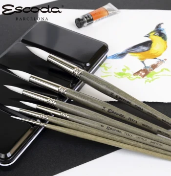 Spanish Brush Master ESCODA PERLA Pearl White Toray Nylon Round Watercolor Brush, Short Handle 1430