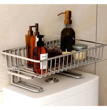 No-Drill Over-Toilet Storage Rack - Wall-Mounted Bathroom Organizer for Tank Gap