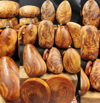 Northern Agarwood Amber Wood Handheld Ornament, Northeast Pine Resin, Oil-Rich, Fully Translucent, Raw Wood, Purely Handmade String, Original Display