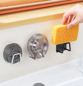 Sink Storage Rack Stainless Steel No-Drill Kitchen Sponge Steel Wool Cloth Pot Lid Organizer Wall-Mounted Drain Rack