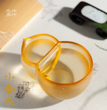 Zhizhi Study Room 'Small Pot Sky' Brush Washer - Traditional Handmade Glass with Lost-Wax Method, Silk Luster, Double-Compartment Water Vessel
