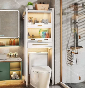 Over-Toilet Storage Cabinet with Doors - Multi-Tier Floor Standing Bathroom Organizer for Narrow Spaces