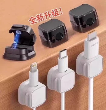 Magnetic Cable Organizer - Desktop Phone Charging Data Cord Management Stand and Car Mount Clip
