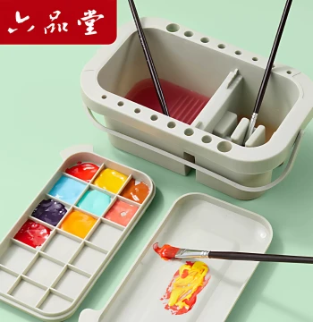 Liupintang 3-in-1 Brush Washing Bucket with Palette - Portable Handheld Multi-Function Art Tool for Chinese Painting, Watercolor, and Gouache, Foldable Small Pail