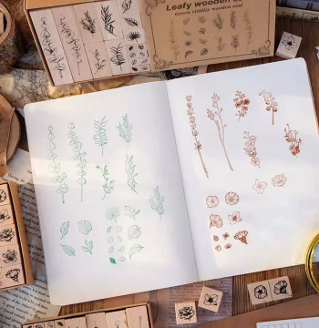Yoofun 30pcs/set Natural Plants Leaf Flower Wooden Stamp Set