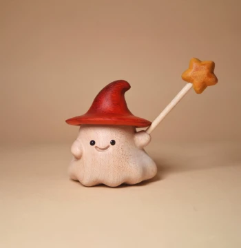 Magic Elf Beech and Violet Wood Carved Figurine - Cute Cartoon Ornament for Living Room or Office Desk