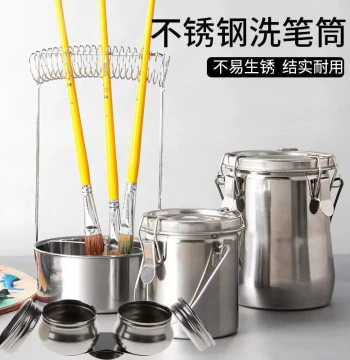 Stainless Steel Oil Painting Medium Dispenser and Brush Washer Cup for Students, Diluent and Watercolor Paint Supplies