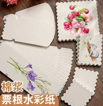 Shaped Watercolor Paper Ticket Stubs - Blank Postage Stamp Bookmarks with Serrated Edges, Thickened 300g Premium Cotton Pulp, Fine Texture for Art Hand Painting, Easy Blending, High Absorbency, Wrinkle-Resistant - Perfect for Postcards and Creative Cards