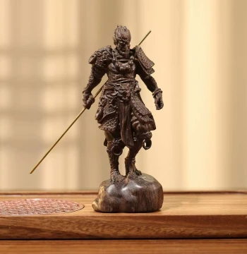 Agarwood Carved Black Myth Wukong Figurine Great Sage Equal to Heaven Home Decor Victorious Fighting Buddha Ornament
