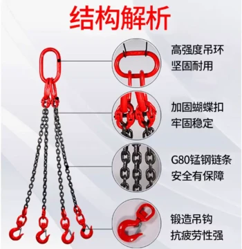 G80 Manganese Steel Lifting Chain Rigging with Double or Quadruple Hooks, Lifting Rings, and Crane Hooks