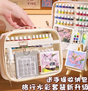Mini Watercolor Paint Set with Carry Case for Travel Sketching, Journaling, and Students