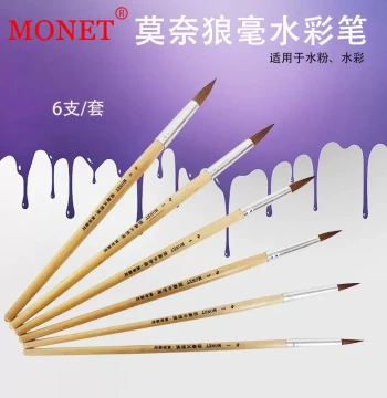 Mo Hao Detail Brush Set, Goat Hair Liner, Wolf Hair Round/Flat Brushes for Oil Painting, Art & Gouache
