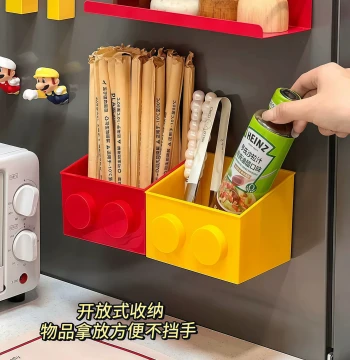 Magnetic Storage Shelf Cute Building Block Magnetic Organizer Box Refrigerator Decorative Sticker Cling Film Holder Wall-Mounted Fridge Magnet