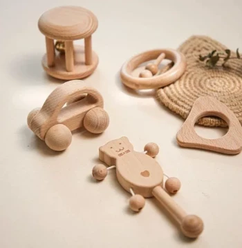 Rattle Car Teether Wooden Bead Educational Soothing Teething Set Baby Photo Prop