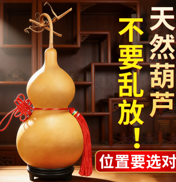 Authentic Natural Dried Gourd Large Pendant with Open Mouth and Dragon Head, Five Emperor Coins Charm for Living Room Entrance, Cultural Ornament