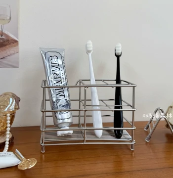Minimalist Stainless Steel Toothbrush Holder with Drainage - Ins Style Bathroom Organizer for Cosmetics