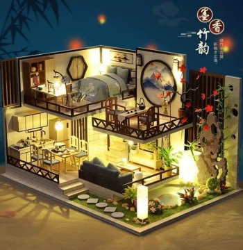 Creative New Chinese-Style Retro Architectural Model – Wooden DIY Miniature House Gift