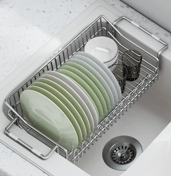 Shengxitao 304 Stainless Steel Expandable Dish Drainer Basket for Kitchen Sink, Dish Rack Organizer