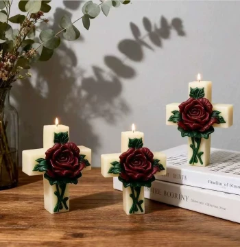PJ0040 Rose Embossed Cross Silicone Mold - For Candles, Aromatherapy, Soap, Plaster, and DIY Crafts