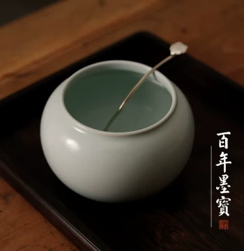 Ru Kiln Celadon Ceramic Brush Washer Set - Large, Medium, and Small Ink Dishes for Chinese Calligraphy and Painting Supplies