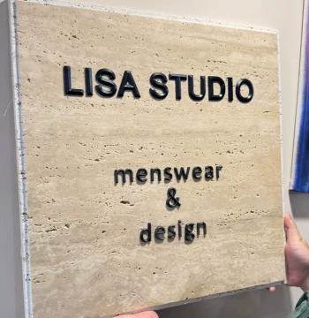 Custom Travertine Stone Signage with Natural Marble 3D Lettering and Spherical Characters for Cafes, Clothing Stores, and Studios