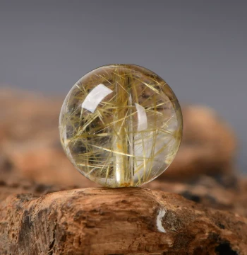 Natural 5A Gold Rutilated Quartz Loose Beads - DIY Crystal Jewelry Making Supplies, Round Single Beads