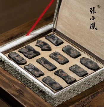 Zhang Xiaofeng Twelve Zodiac Ancient-Style Handmade Ink Block Ink Stick Ink Cake Brush Paper Ink Stone Brush Calligraphy Special Premium High-End Inkstone Professional Scholar's Four Treasures Set Gift Box Advanced Hui Ink