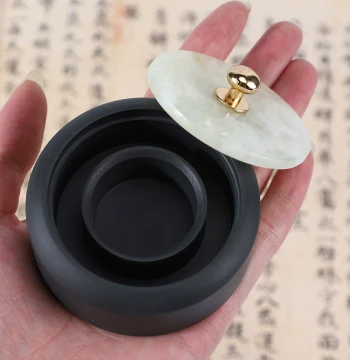Jade Mini Inkstone with Lid, Small Regular Script Hotpot Inkstone for Calligraphy, Natural Stone Mini Inkstone
