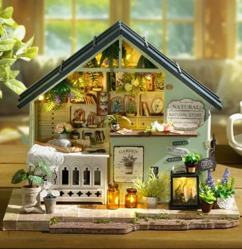 Zhiquwu DIY Miniature House Green Plant Studio Hand-Assembled Wooden Architectural Model Birthday Gift for Girls