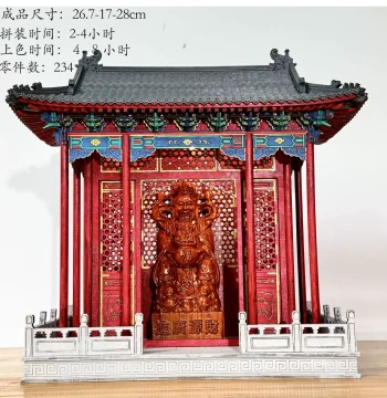 DIY Ancient Architecture Model God of Wealth Shrine Altar Mortise and Tenon Structure Guanyin Buddha Niche Handmade Assembly Home Decor