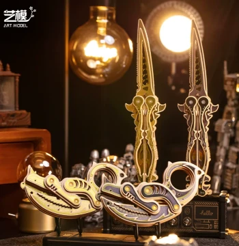 MY Wooden Assembly Model Claw Knife Puzzle Building Blocks, Butterfly Knife Wooden Handcrafted Toy Weapon, 3D Folding Knife