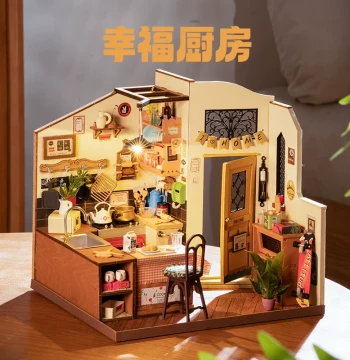 rolife Happy Kitchen DIY Miniature House Model - Handcrafted Wooden Assembly Birthday Gift