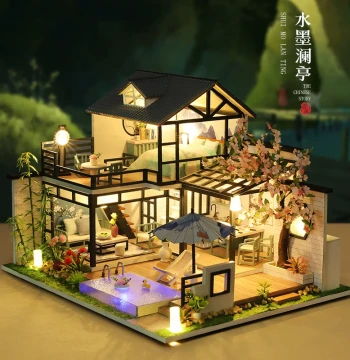 Retro Chinese Style DIY House Architecture Model Toy Villa Handcrafted Assembly Wooden Birthday Gift